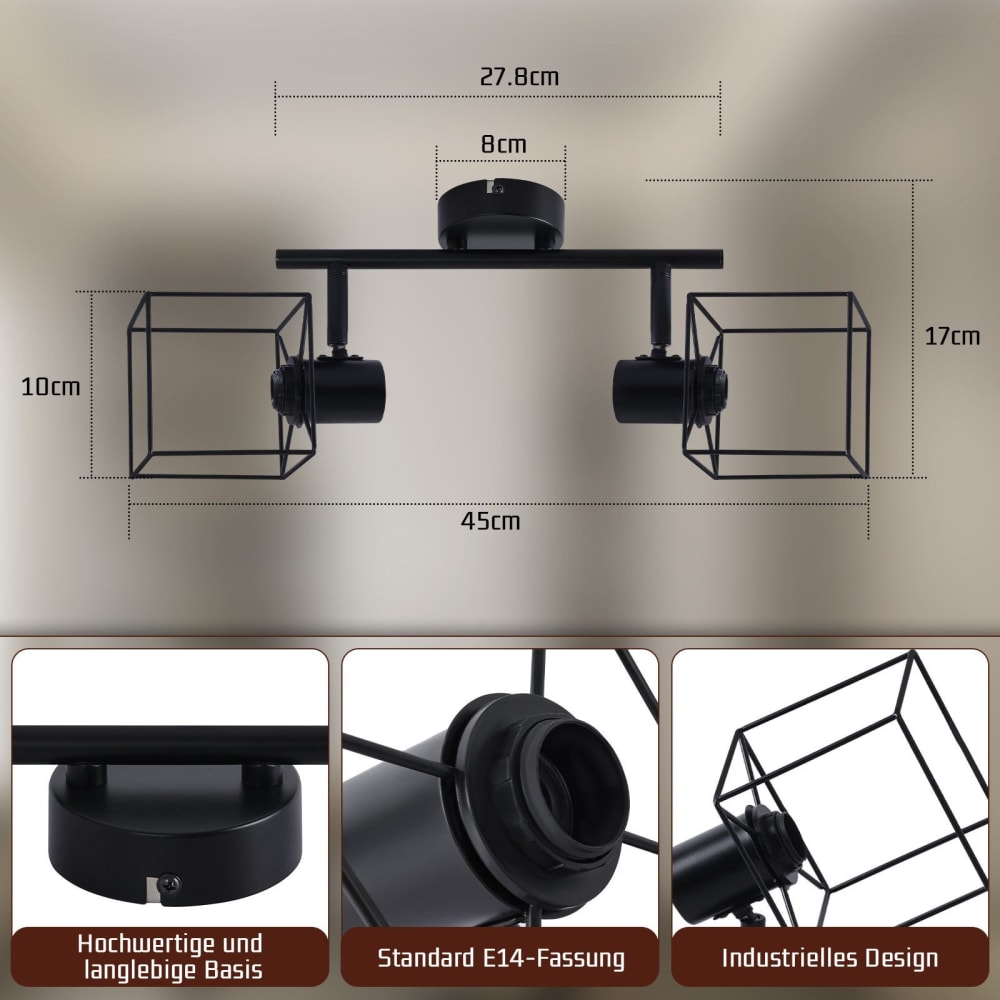 Spot de plafond en fer noir 40.5x17x17cm e14 — vue 4