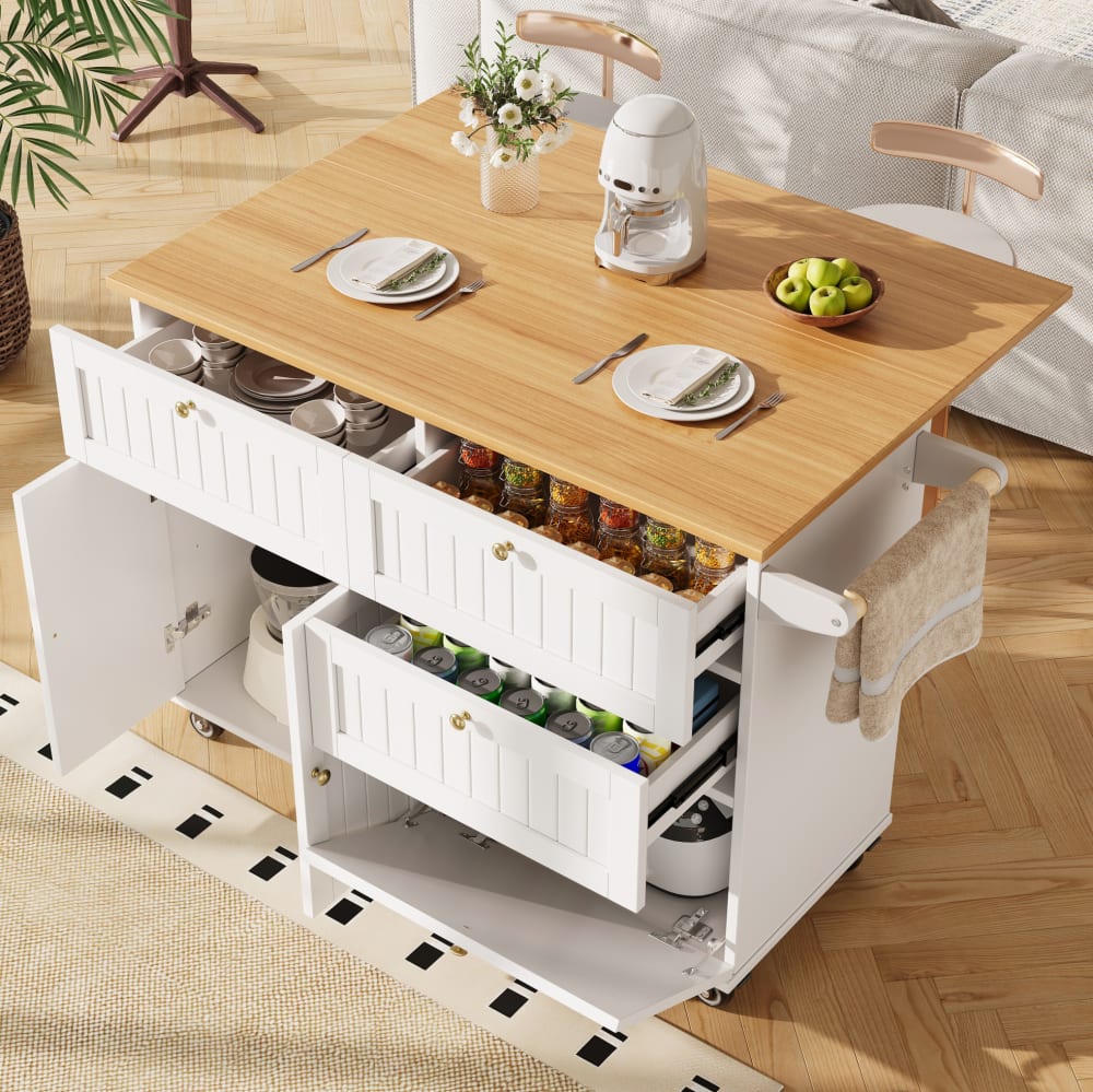 Kücheninsel aus Spanplatte mit Stauraum 133x37,3x88 cm, Weiß -