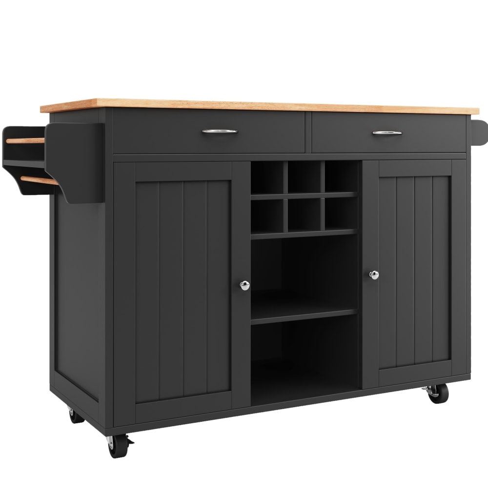 REDOM Kücheninsel aus MDF und Metall mit Stauraum 102x45x92 cm, Schwarz Schwarz Metall