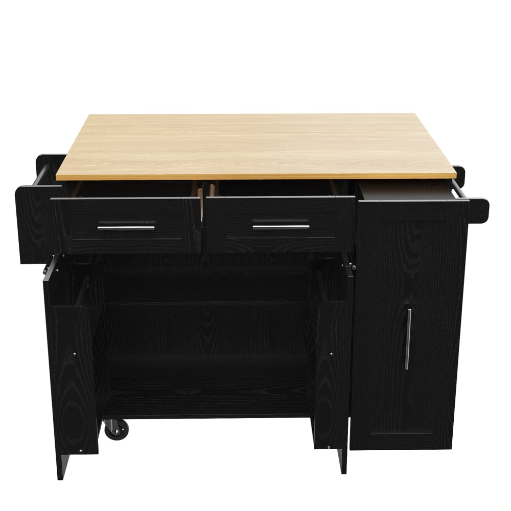 REDOM Kücheninsel aus MDF und Metall mit klappfunktion 110x46x91 cm, Schwarz Schwarz Metall