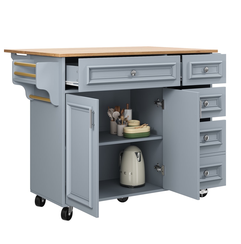 Îlot de cuisine en mdf avec plateau rabattable bleu 110x45 cm