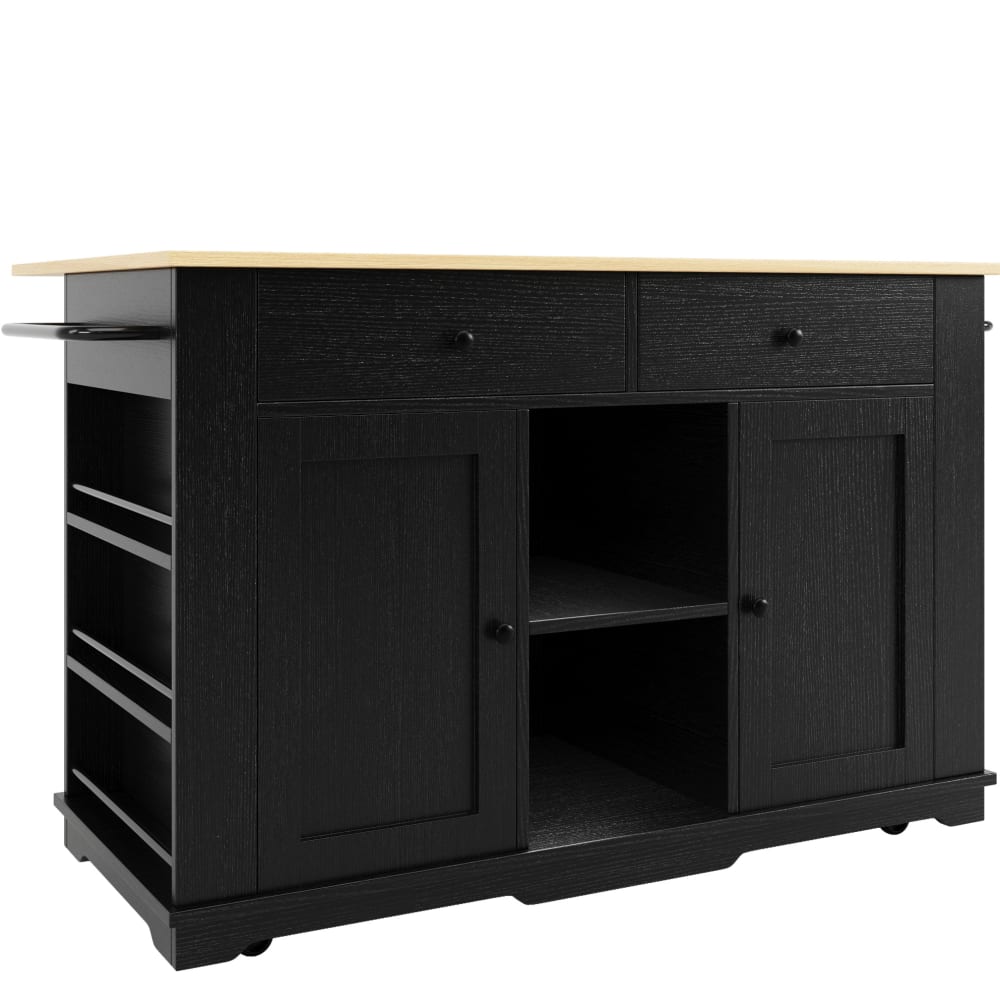 REDOM Kücheninsel aus Spanplatte und Metall mit Steckdosen Schwarz/Natur style modern Schwarz Metall