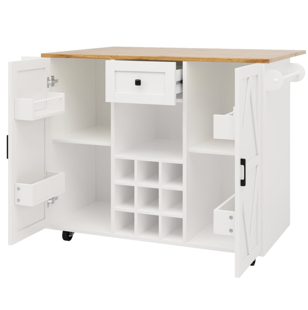 REDOM Kücheninsel aus Spanplatte mit Klappplatte 137,5x40x95,6 cm, Weiß style modern Weiß Spanplatte