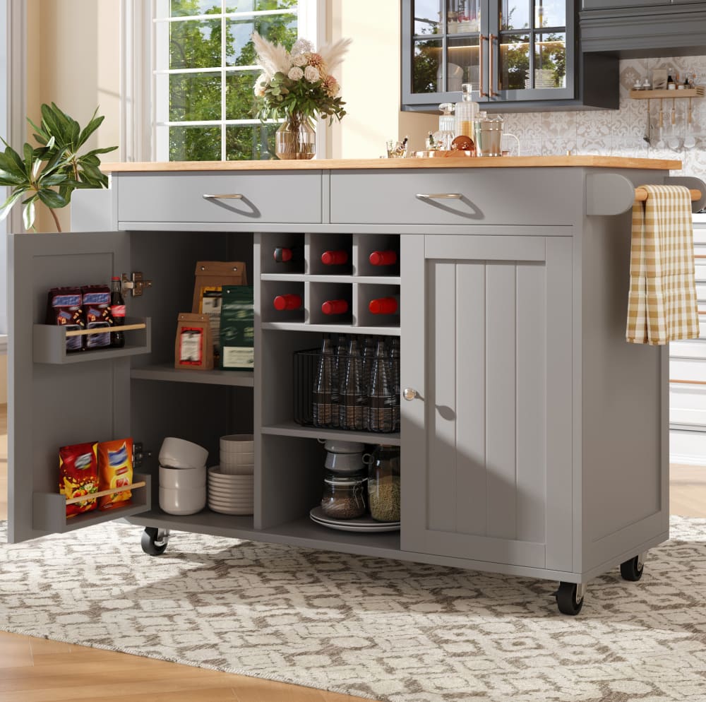 Îlot de cuisine en panneau de particules et métal avec rangement gris