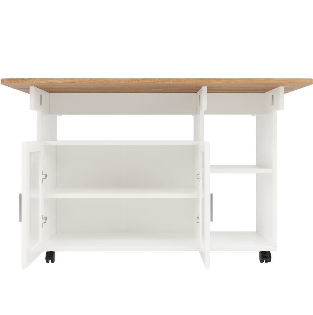 REDOM Kücheninsel aus Spanplatte mit klappbare Tischplatte 120x30x79,5 cm style modern Weiß Glas