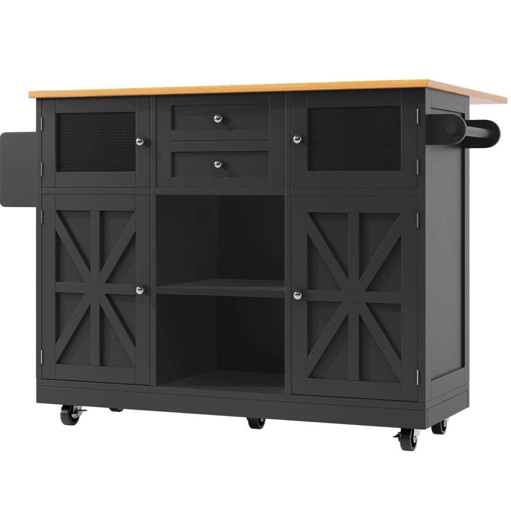 Îlot de cuisine en mdf avec plateau rabattable noir 140x70 cm
