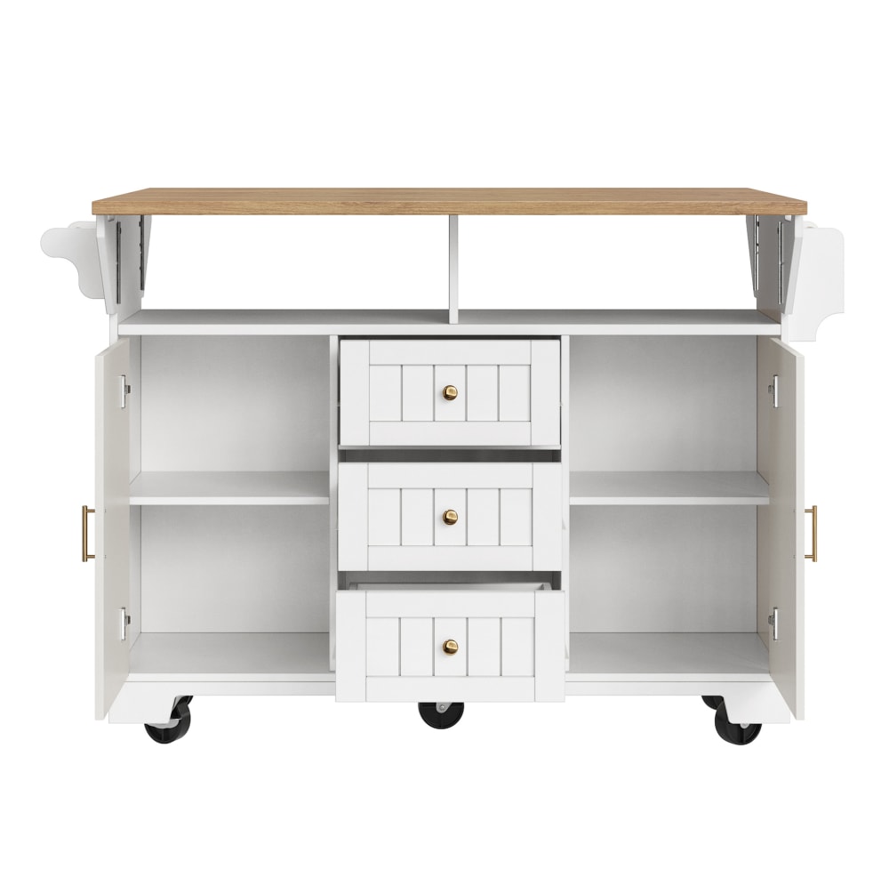 REDOM Kücheninsel aus MDF und Metall mit Klappfunktion 120x40x95 cm, Weiß Weiß Metall