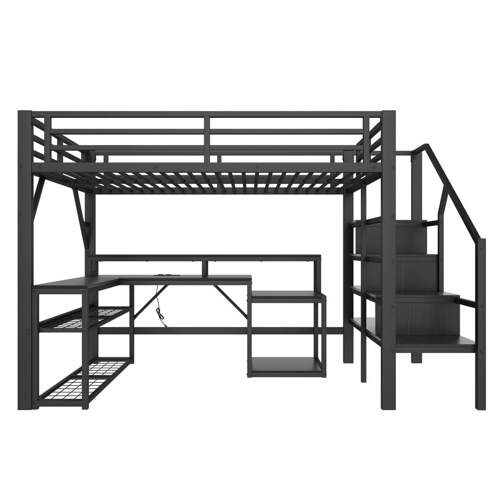 REDOM Hochbett aus Metall mit Schreibtisch und USB 140x200 cm, Schwarz SCHWARZ METALL Baby