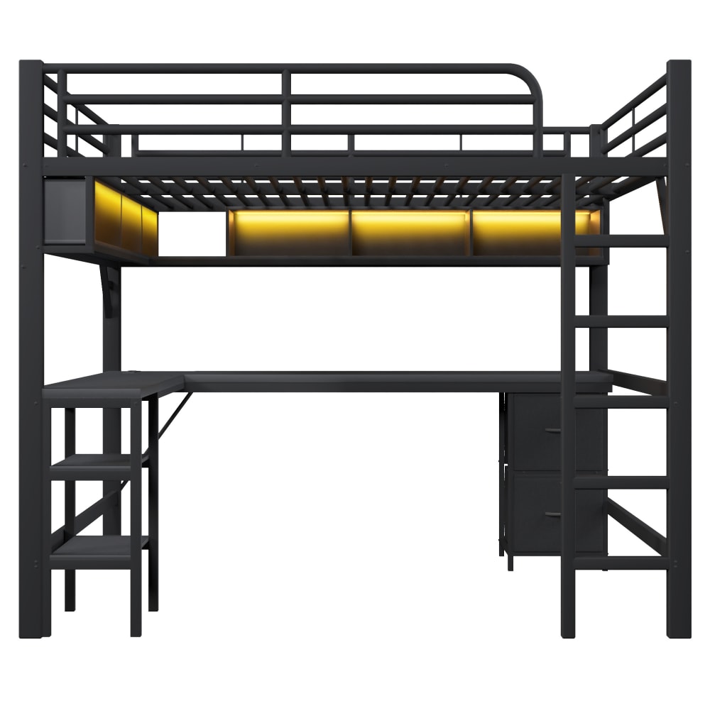 REDOM Hochbett aus Metall mit Schreibtisch 140x200 cm, Schwarz SCHWARZ METALL Baby