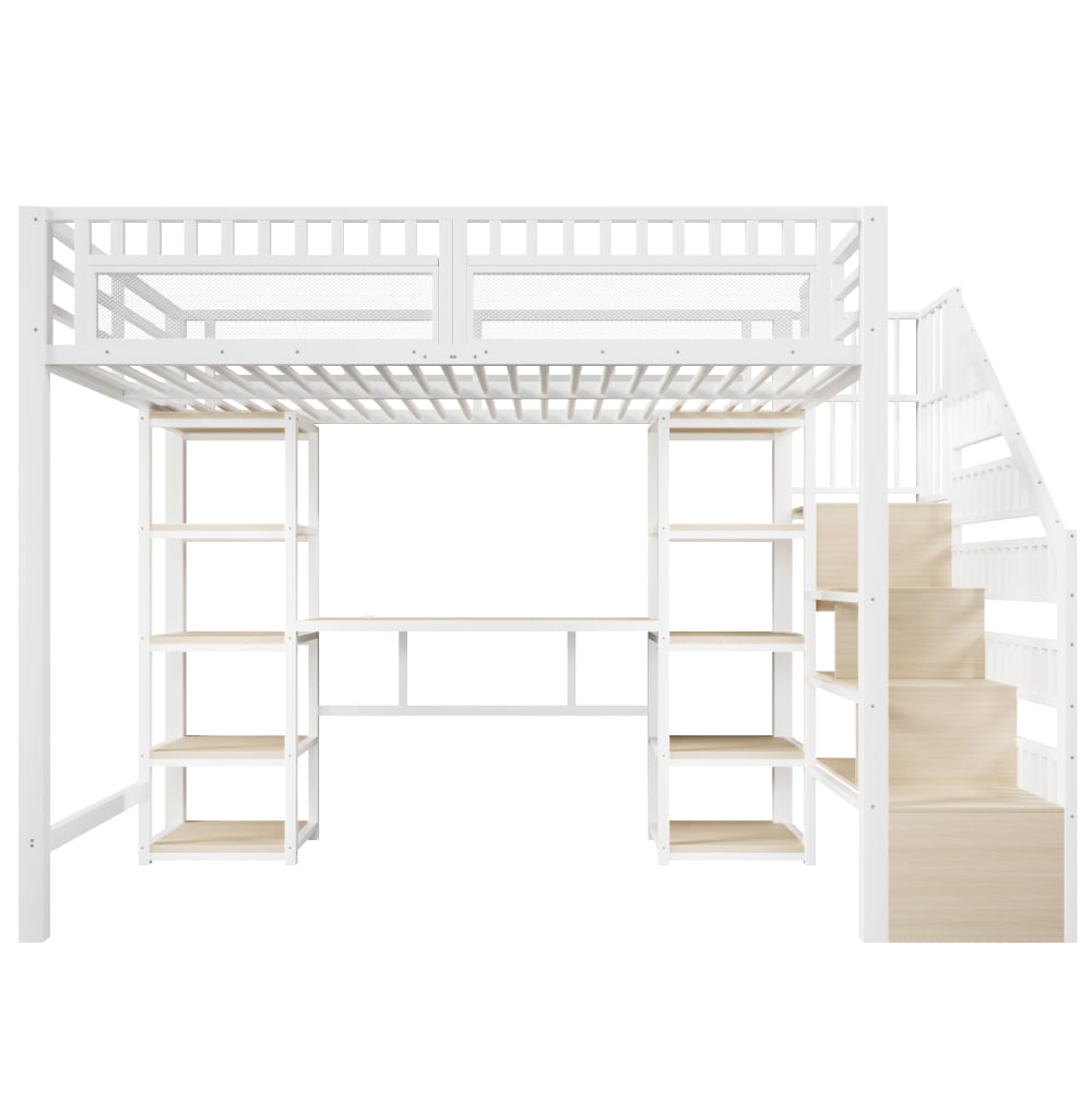 REDOM Hochbett aus Metall mit Schreibtisch und LED 140x200 cm, Weiß WEISS METALL Baby