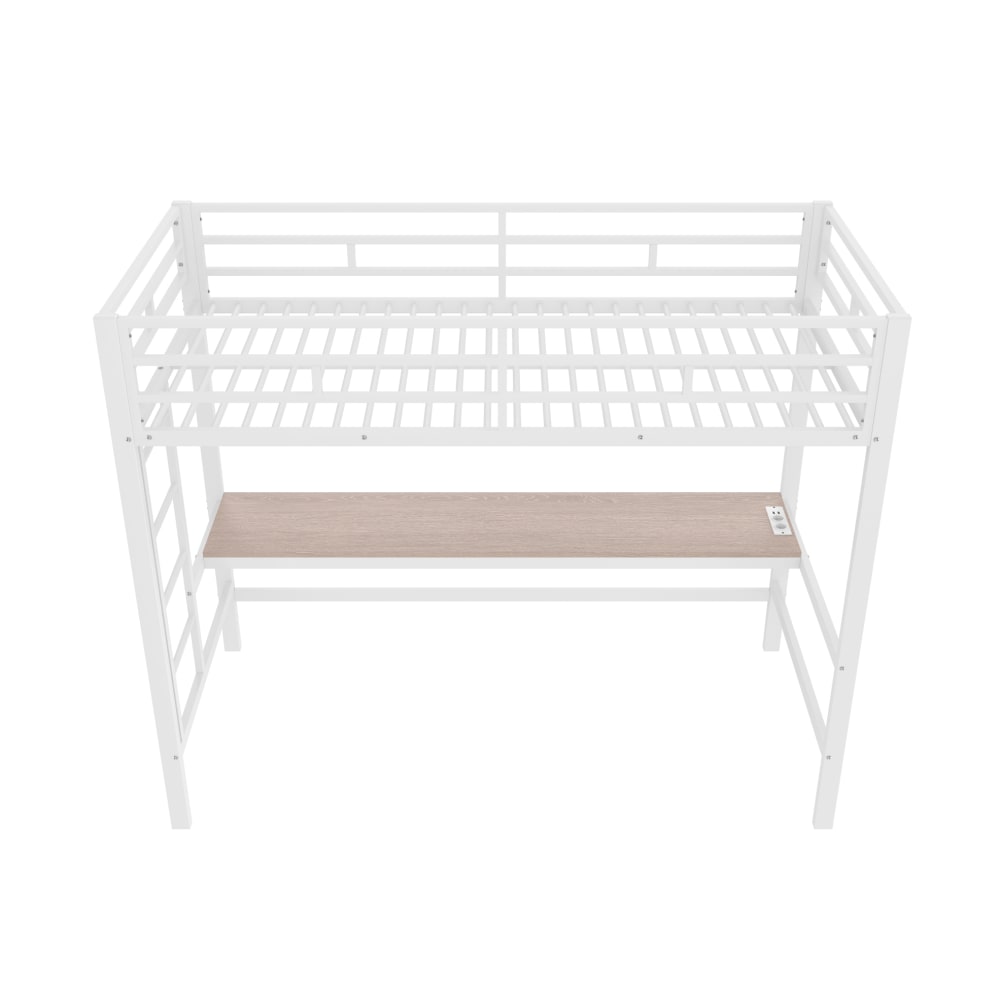 REDOM Hochbett aus Metall mit Schreibtisch 90x200 cm, Weiß WEISS METALL Baby