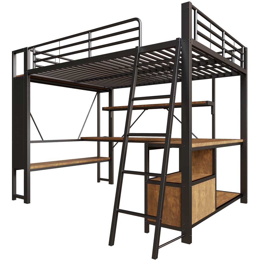 REDOM Hochbett aus Metall mit Schreibtisch 140x200 cm, Schwarz SCHWARZ METALL Baby