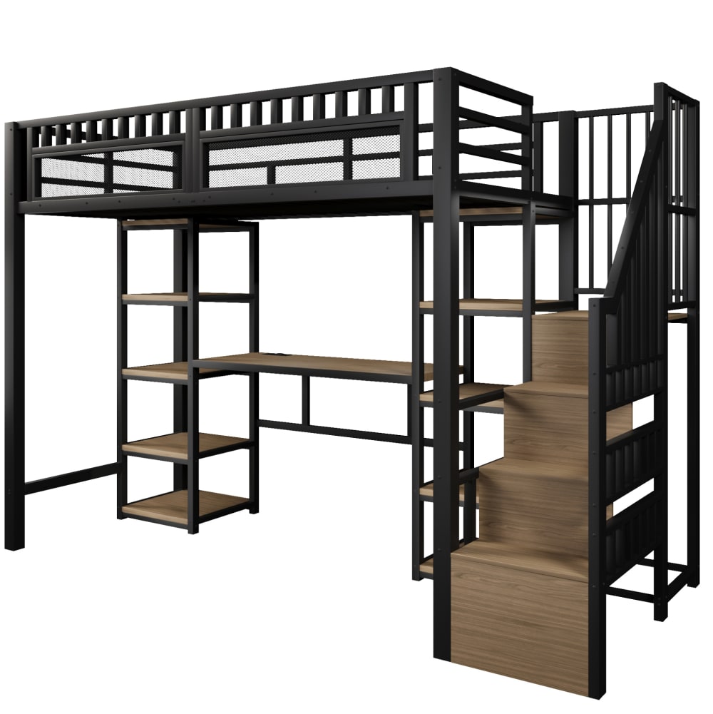 REDOM Hochbett aus Metall mit Schreibtisch 90x200 cm, Schwarz SCHWARZ METALL Baby