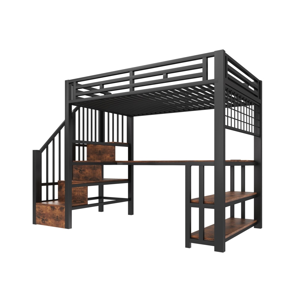 REDOM Hochbett aus Metall mit Schreibtisch und Stauraum 90x200 cm, Schwarz SCHWARZ METALL Baby