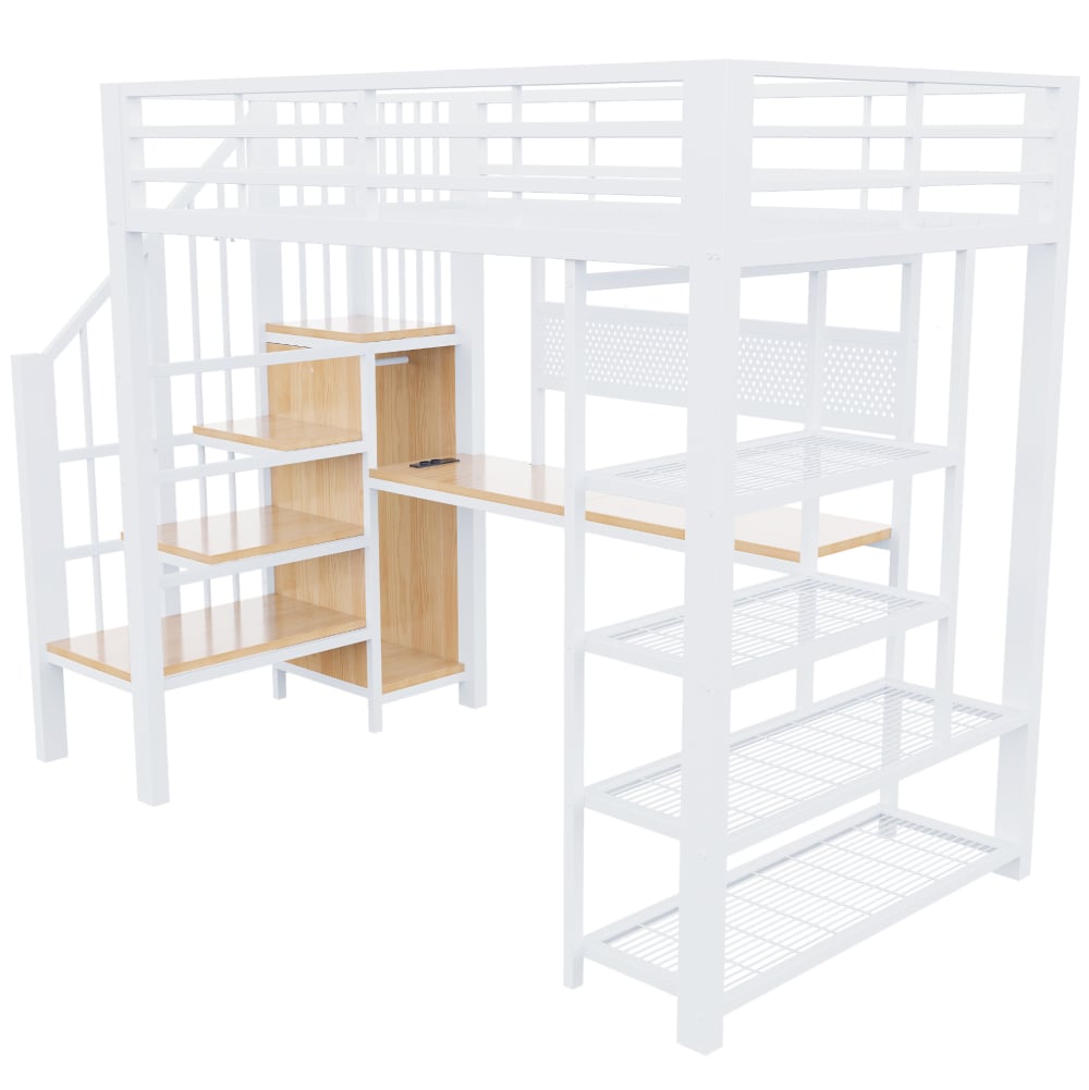 REDOM Hochbett aus Metall und Holz mit Schreibtisch 90x200 cm, Weiß WEISS METALL Baby