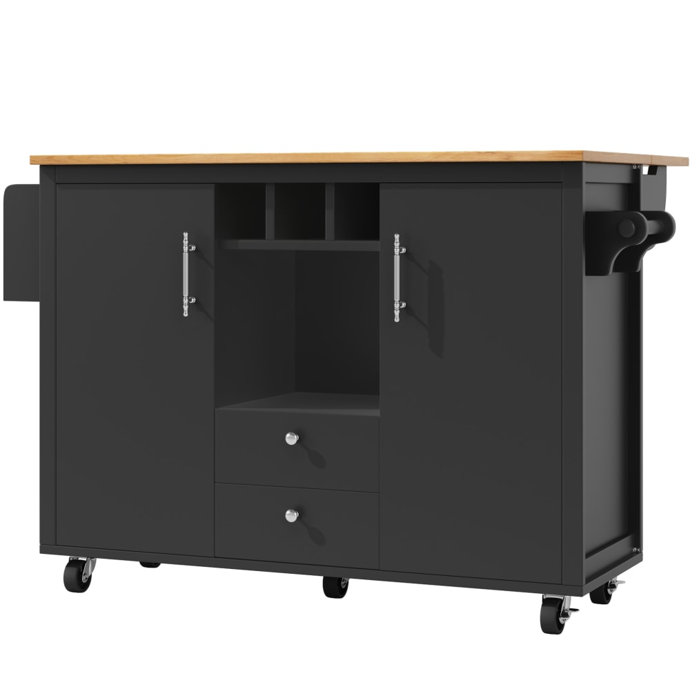 Îlot de cuisine en mdf-métal avec table pliante noir 137,9x73x92 cm
