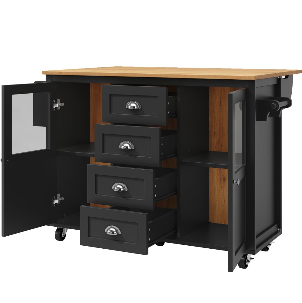 REDOM Kücheninsel aus MDF+Metall mit Klapptisch 137,9x73x92,5cm, Schwarz style modern Schwarz Metall