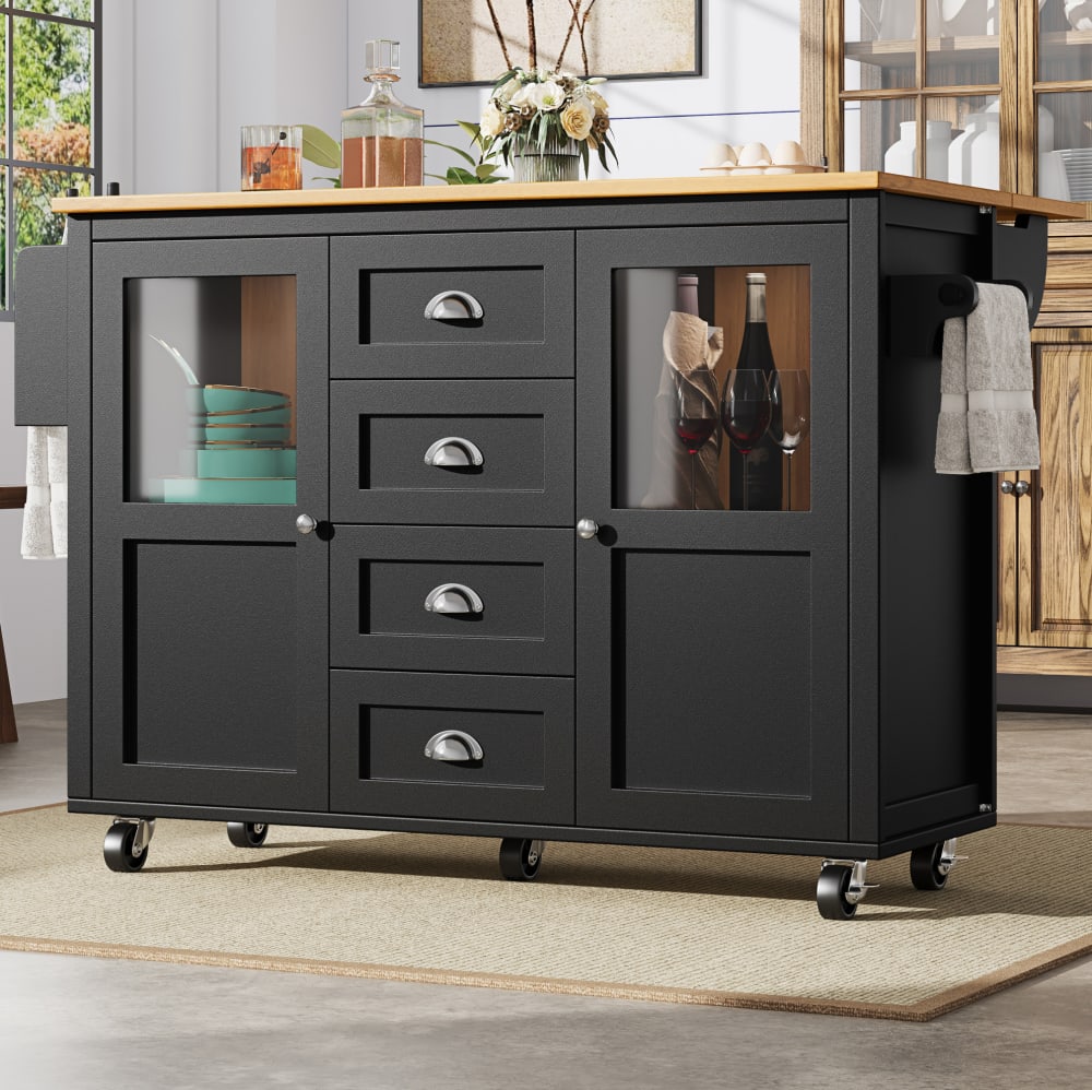 Kücheninsel aus MDF+Metall mit Klapptisch 137,9x73x92,5cm,