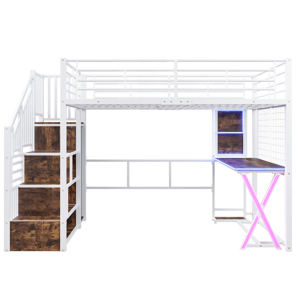 REDOM Hochbett aus Metall mit Schreibtisch 140x200 cm, Weiß WEISS METALL Baby