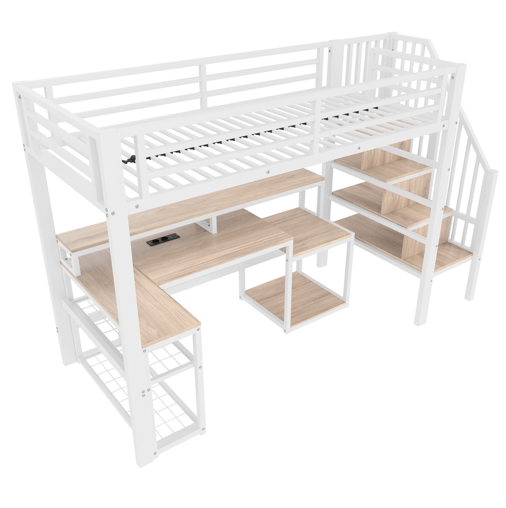 REDOM Hochbett aus Metall mit Schreibtisch 90x200 cm, Weiß WEISS METALL Baby