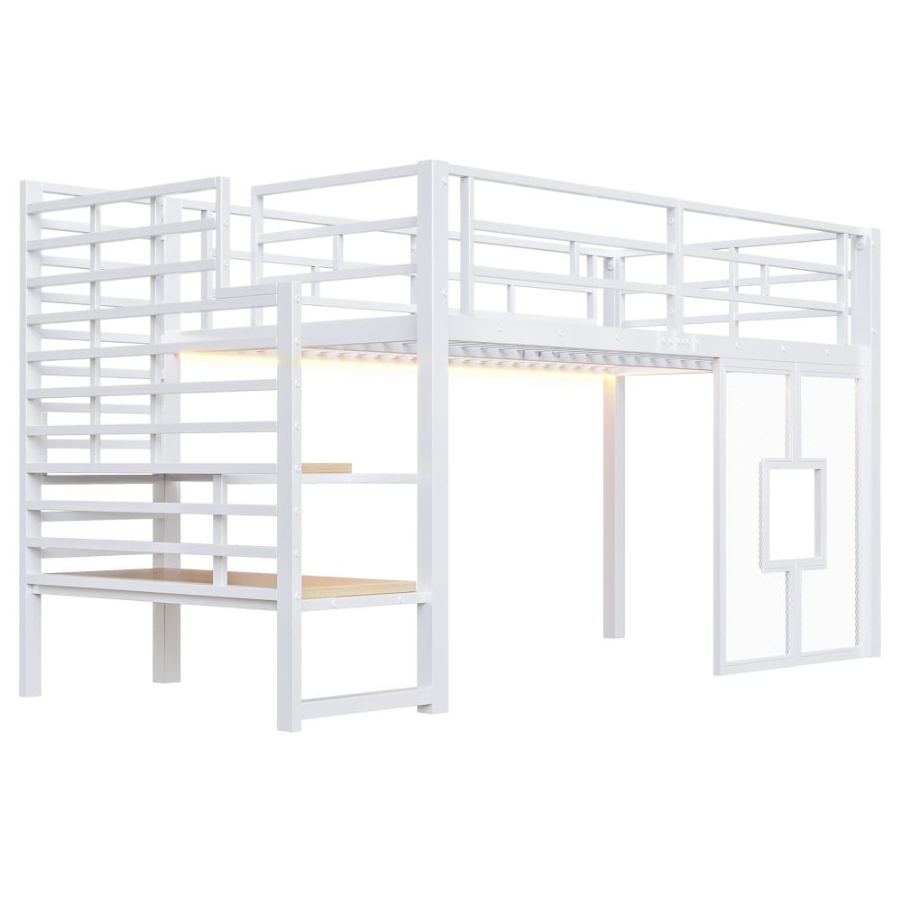 REDOM Hochbetten aus Metall mit Treppe und Stauraum 90x200 cm, Weiß WEISS STAHL Baby