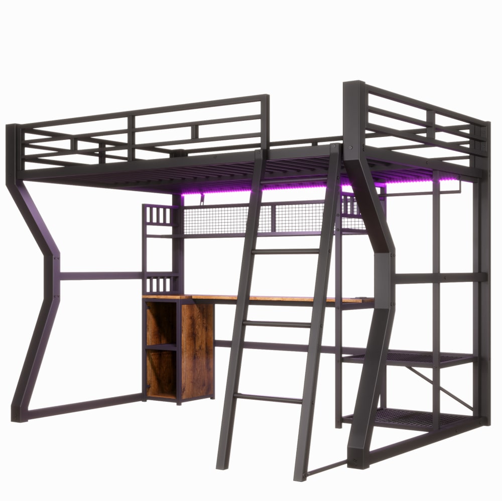 REDOM Hochbett aus Metall und MDF mit Schreibtisch 140x200 cm, Schwarz SCHWARZ METALL Baby