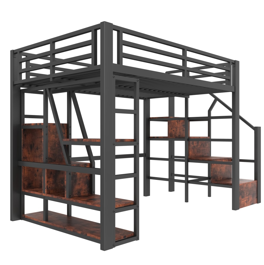 REDOM Hochbett aus Metall und MDF mit LED 140x200 cm, Schwarz SCHWARZ METALL Baby
