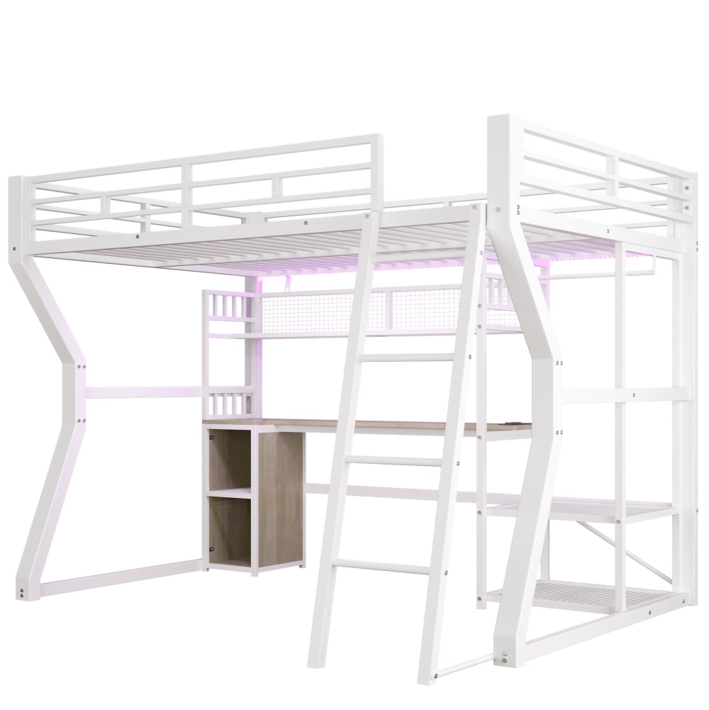 Lit mezzanine en métal et mdf avec bureau blanc 140x200 cm