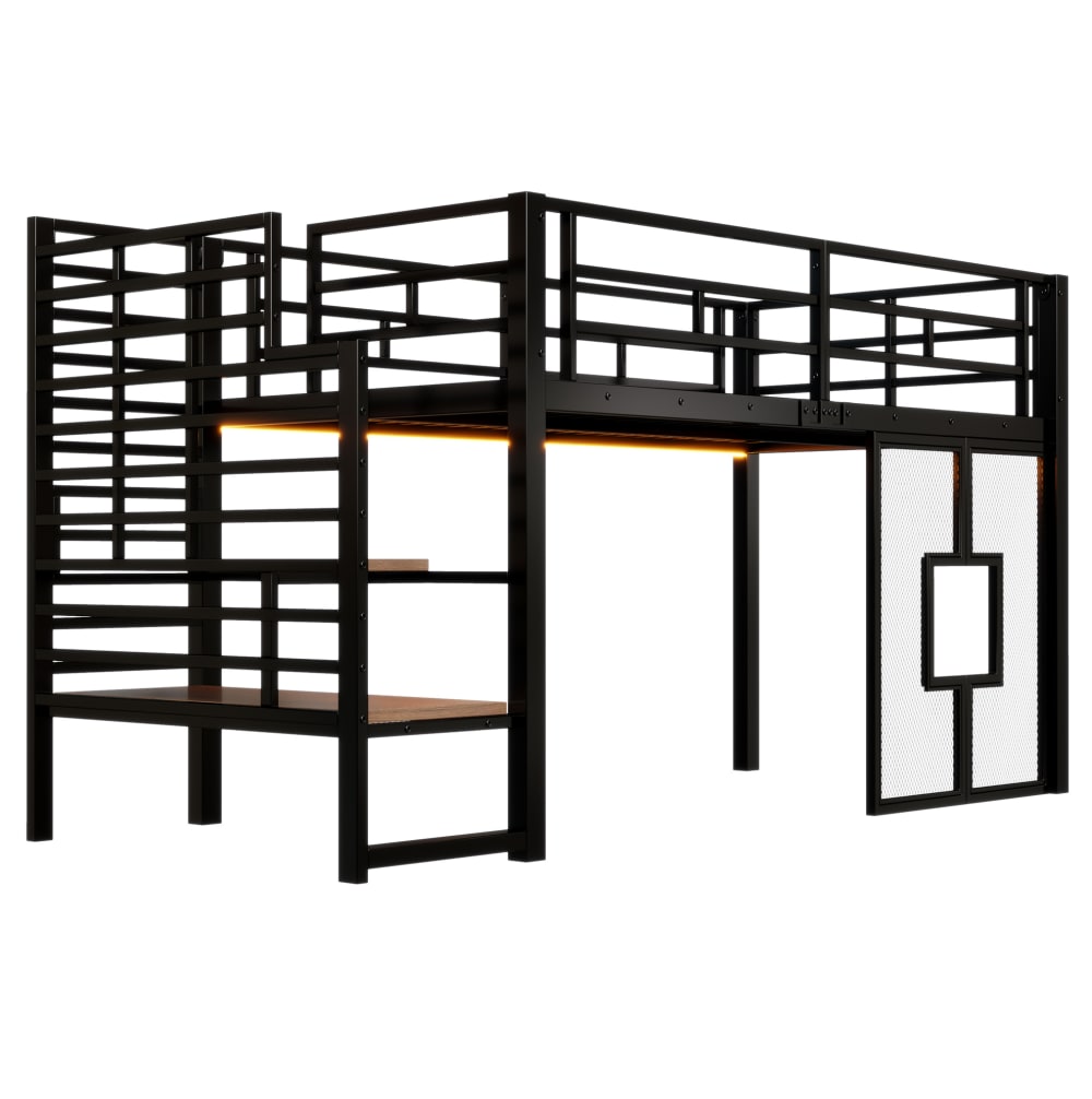 REDOM Hochbett aus Metall mit Treppe, Stauraum 90x200 cm, Schwarz SCHWARZ STAHL Baby