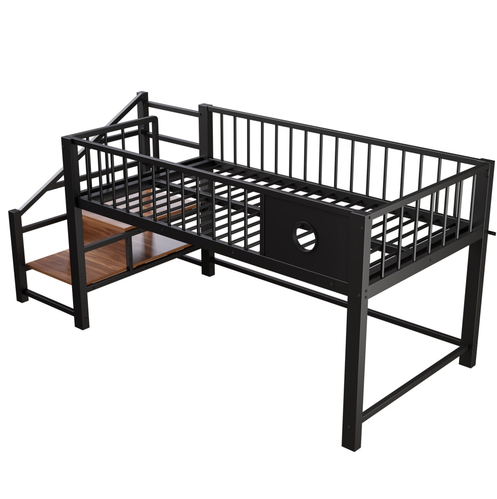 Lit mezzanine enfant en metal avec echelle de rangement noir 90x200 cm