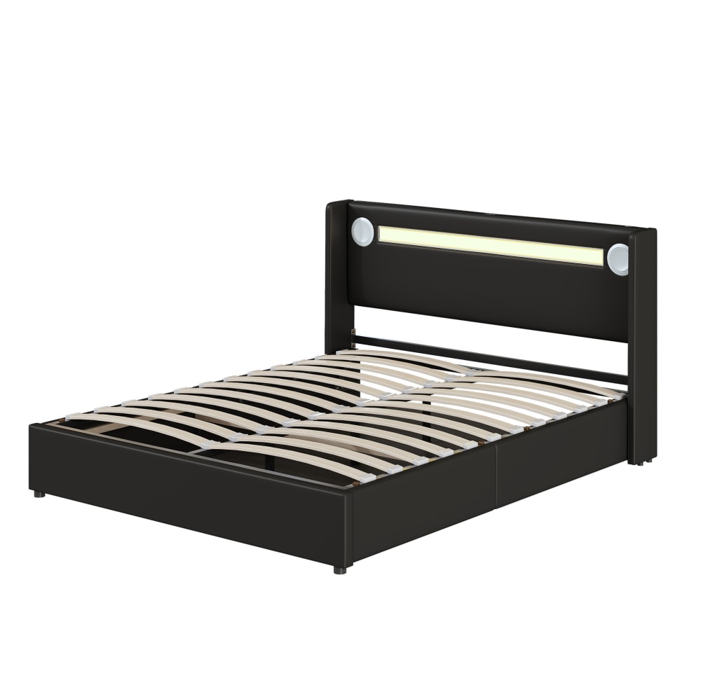 Lit double en similicuir avec rangement noir 160x200 cm