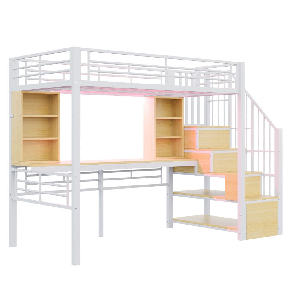 REDOM Hochbett aus Metall und MDF mit Schreibtisch 90x200 cm, Weiß WEISS METALL Baby