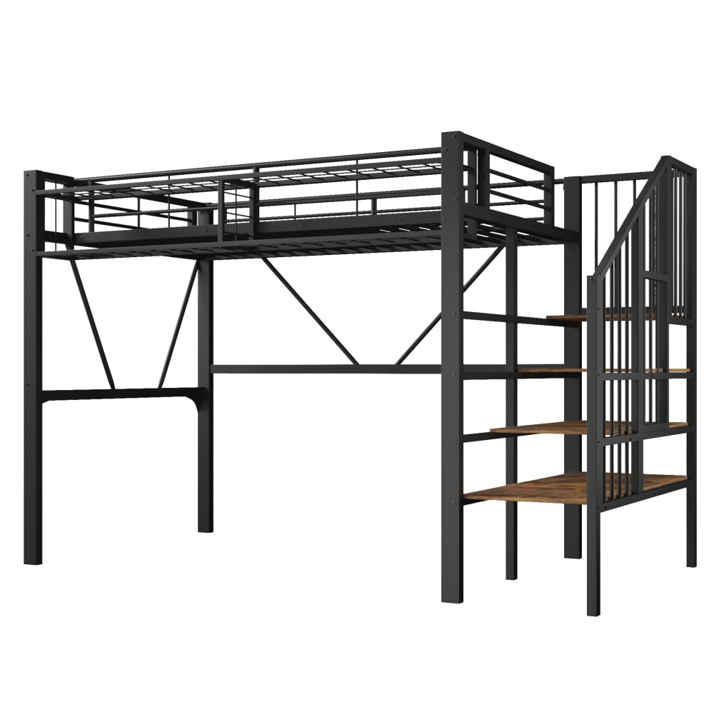 Lit mezzanine en metal avec led et rangement noir 90x200 cm