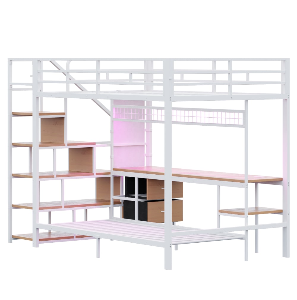 REDOM Hochbett aus Metall mit Schreibtisch 140x200/90x200 cm, Weiß WEISS METALL Baby