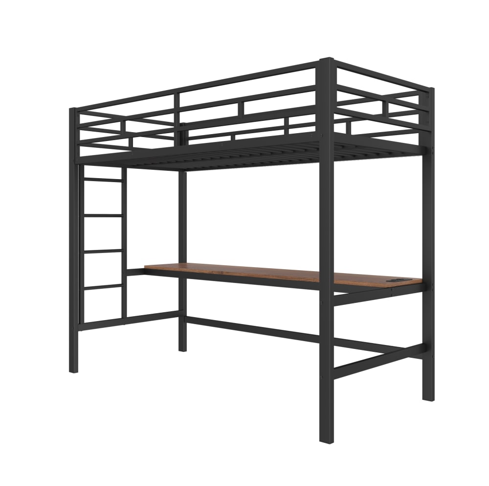 REDOM Hochbett aus Metall mit Schreibtisch 90x200 cm, Schwarz SCHWARZ METALL Baby