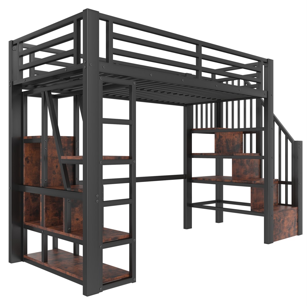 REDOM Hochbett aus MDF und Metall mit LED-Lichtleiste 90x200 cm, Schwarz SCHWARZ METALL Baby