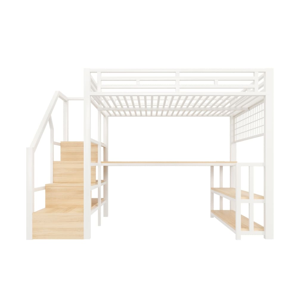 REDOM Hochbett aus Metall mit Schreibtisch 140x200 cm, Weiß WEISS METALL Baby