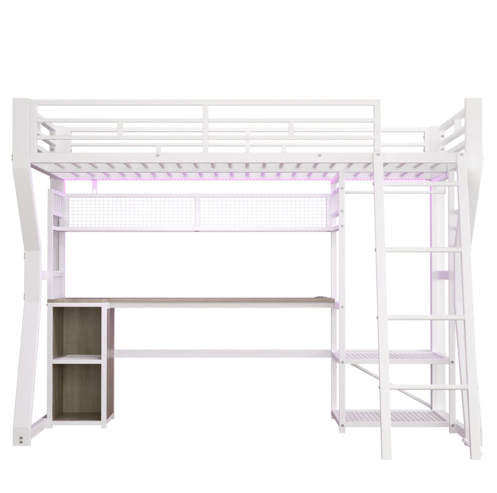 Lit mezzanine en métal et mdf avec bureau blanc 90x200 cm