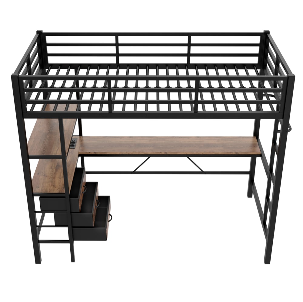 REDOM Hochbett aus Metall mit Schreibtisch 90x200 cm, Schwarz SCHWARZ METALL Baby