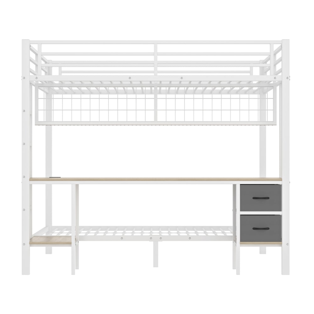 REDOM Hochbett aus Metall mit Schreibtisch 140x200 cm, Weiß WEISS METALL Baby