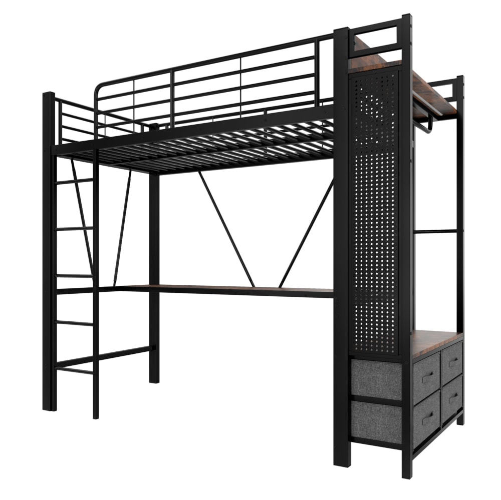 REDOM Hochbett aus Metall mit Schreibtisch 90x200 cm, Schwarz SCHWARZ METALL Baby