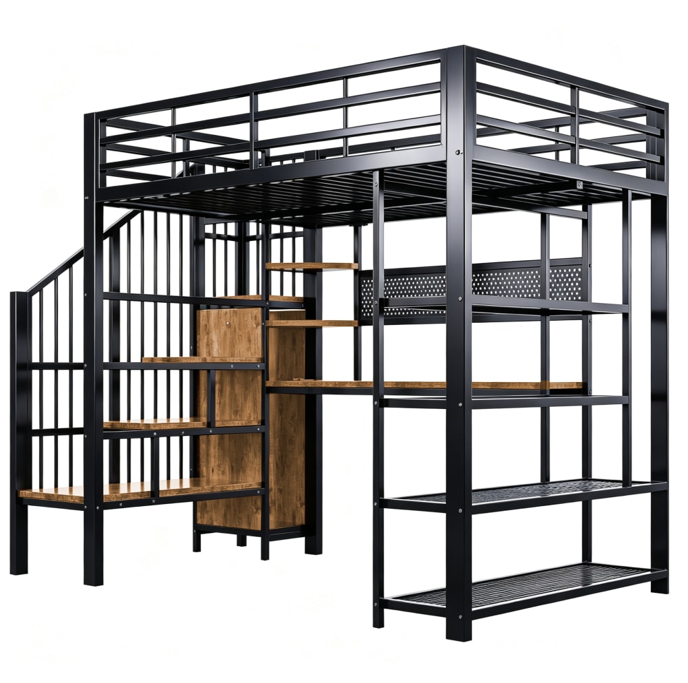 REDOM Hochbett aus Metall und Holz mit Schreibtisch 140x200 cm, Schwarz SCHWARZ METALL Baby