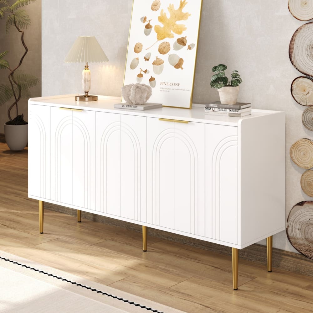 Sideboard aus Spanplatte mit 4 Türen 140x38x75 cm, Weiß - Maisons