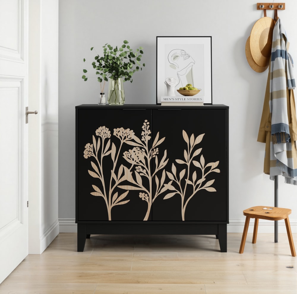 Buffet en mdf avec étagères réglables noir