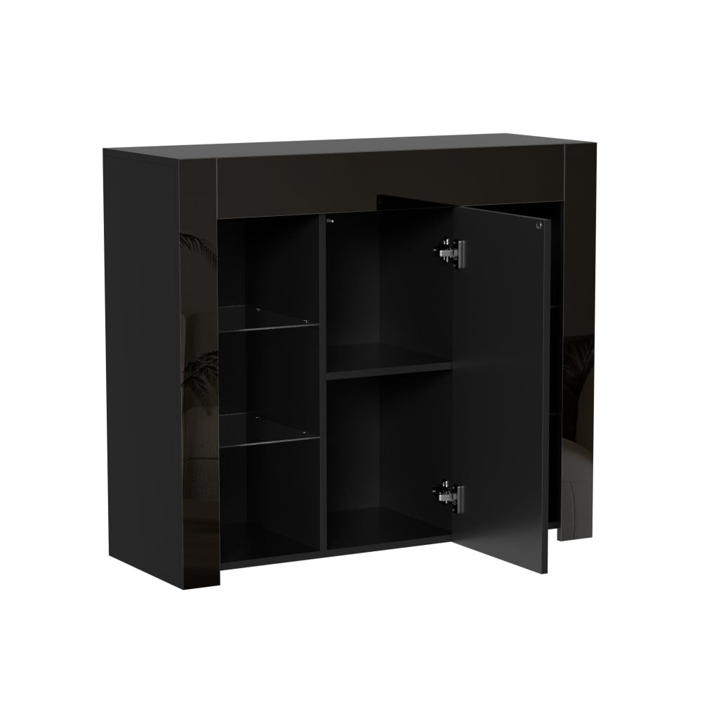 REDOM Buffet aus Spanplatte mit Glasregalen 95x35x83 cm, Schwarz Schwarz Spanplatte