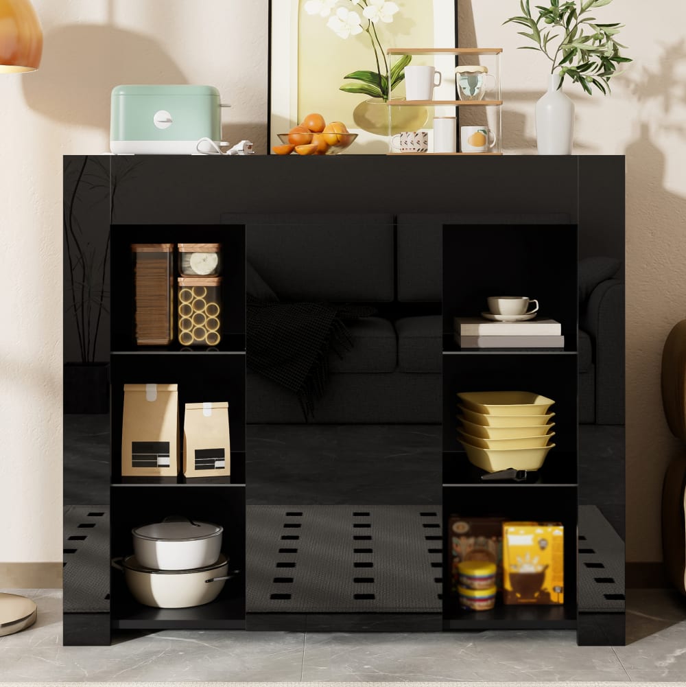 Buffet aus Spanplatte mit Glasregalen 95x35x83 cm, Schwarz -