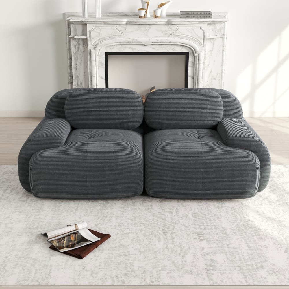 Modulares Ecksofa aus Cordstoff mit geschwungenen Armlehnen, Grau