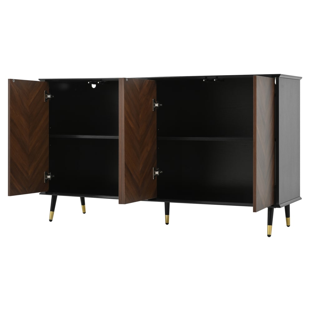 REDOM Sideboard aus MDF mit 4 Türen 140x40x80 cm, Schwarz/Braun Schwarz Spanplatte