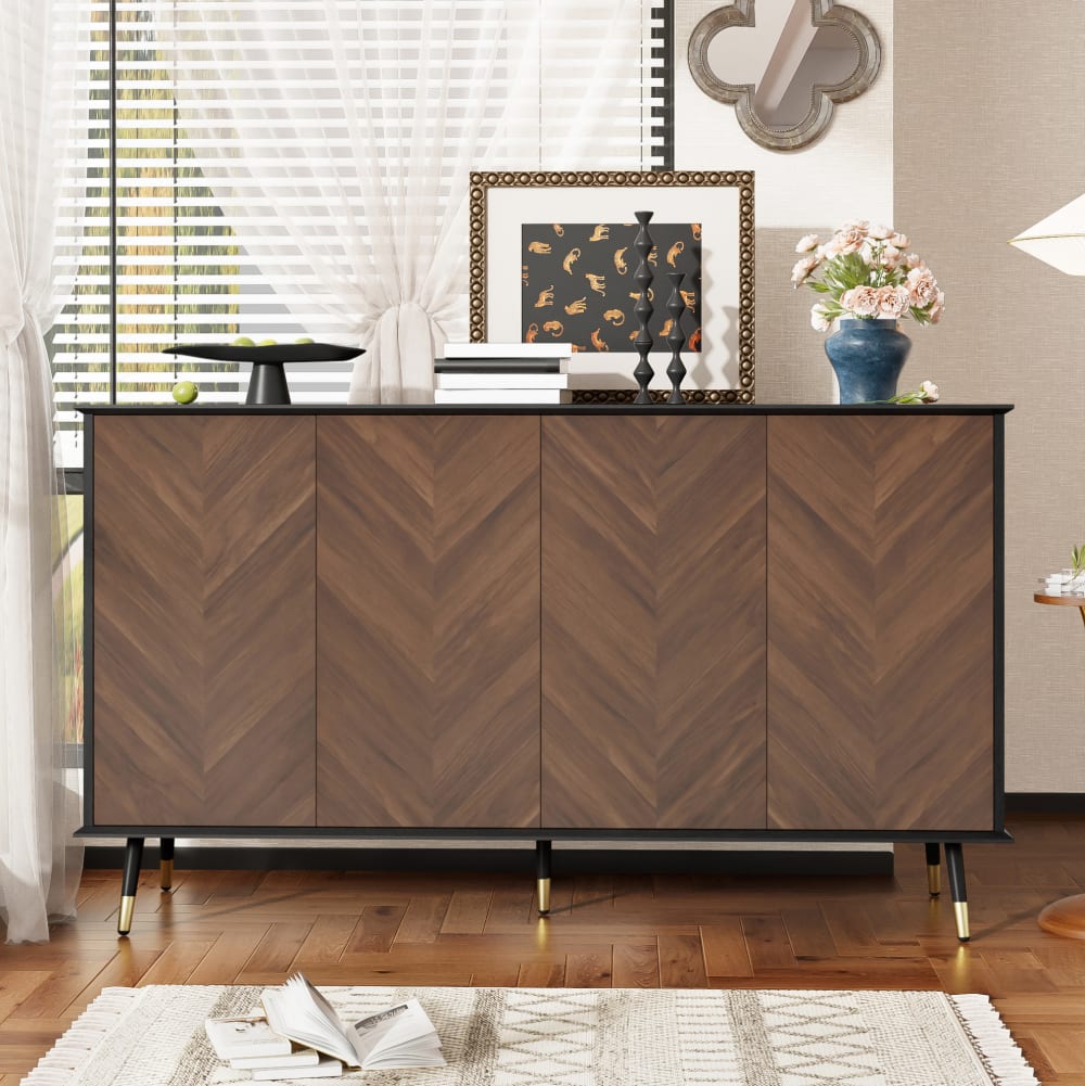 Sideboard aus MDF mit 4 Türen 140x40x80 cm, Schwarz/Braun -