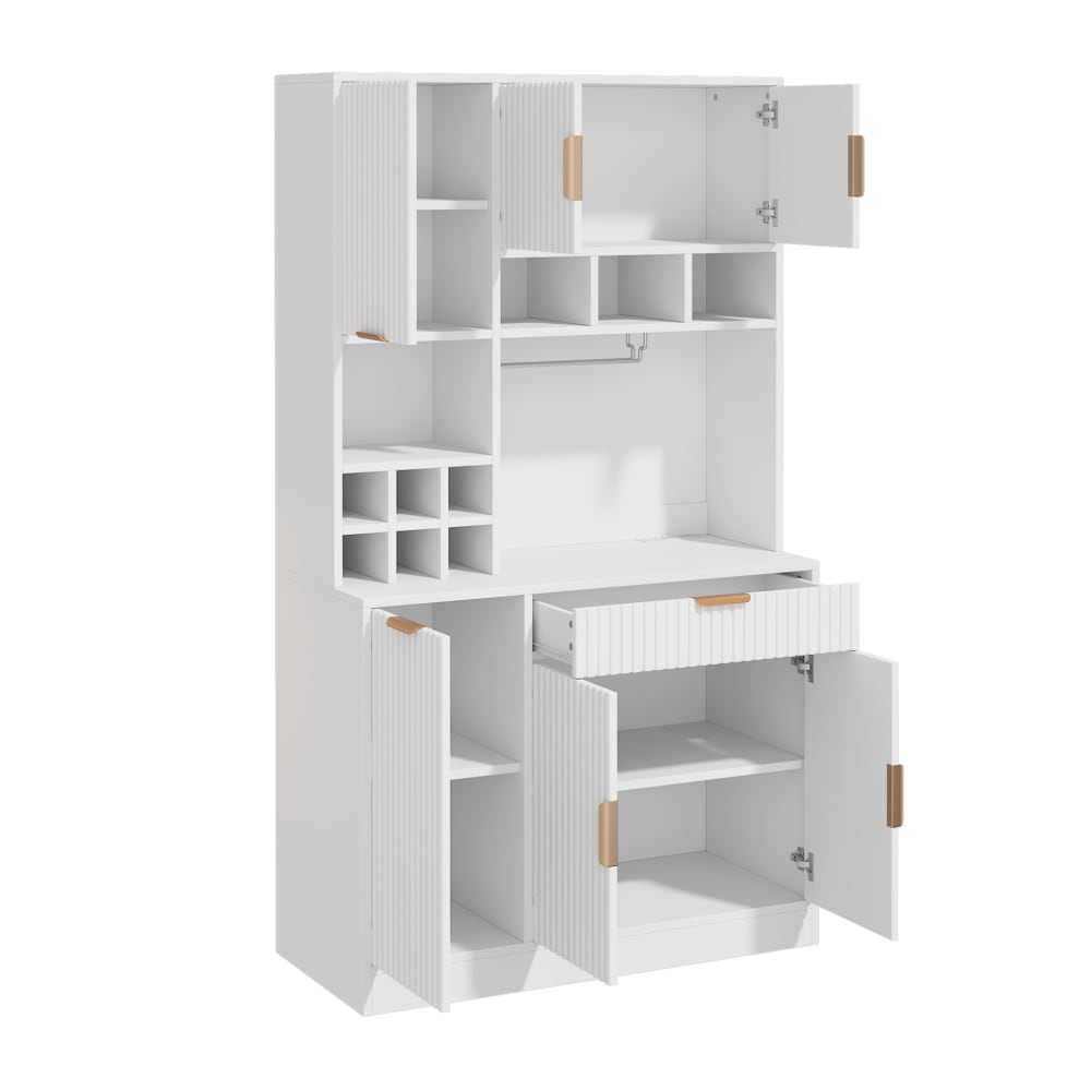 REDOM Buffetschrank aus Spanplatte mit Steckdosen 100x40x175 cm, Weiß style modern Weiß Spanplatte